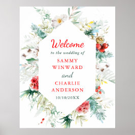 Elegant Bloemen Winter Bruiloft Welkom Bord Poster