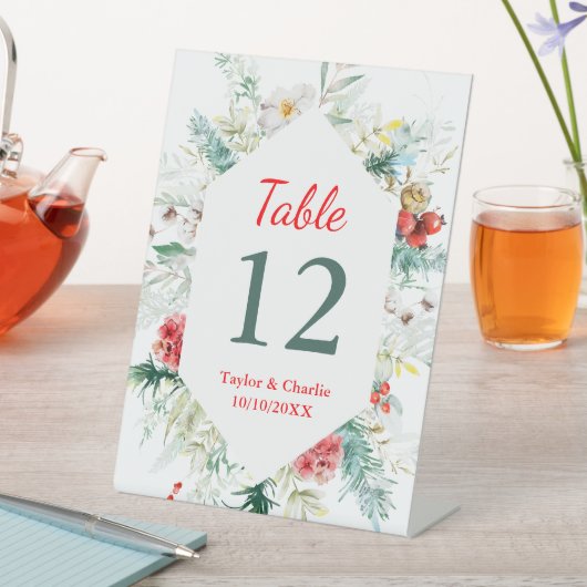 Elegant Bloemen Winter Trouwtafel Nummer Reclamebord Met Voetstuk (Insitu)