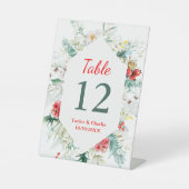 Elegant Bloemen Winter Trouwtafel Nummer Reclamebord Met Voetstuk (Voorkant)