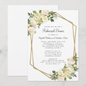 Elegant Bloemen Wit Bruiloft Goud Repetitie Diner Kaart (Voorkant / Achterkant)