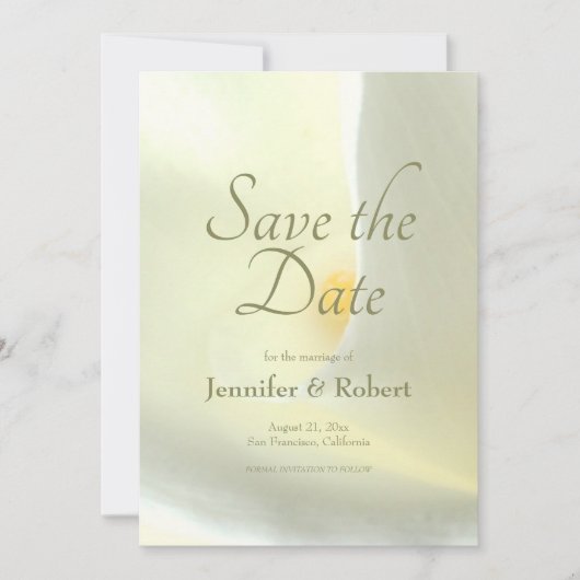 Elegant Bloemen Wit Calla Lily Save the Date Kaart (Voorkant)