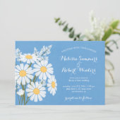 Elegant Bloemen Wit Daisies Blauw Bruiloft Kaart (Staand voorkant)
