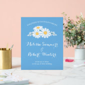 Elegant Bloemen Wit Daisies Bruiloft Blauw Acryl Bord (Huwelijk)