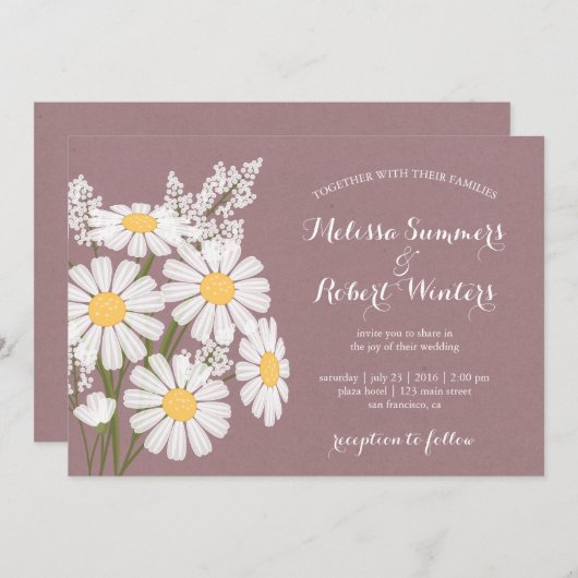 Elegant Bloemen Wit Daisies Roze Bruiloft Kaart (Voorkant / Achterkant)