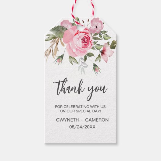 Elegant Bloemen Wit en Blush Dank u Favor Cadeaulabel (Voorkant)