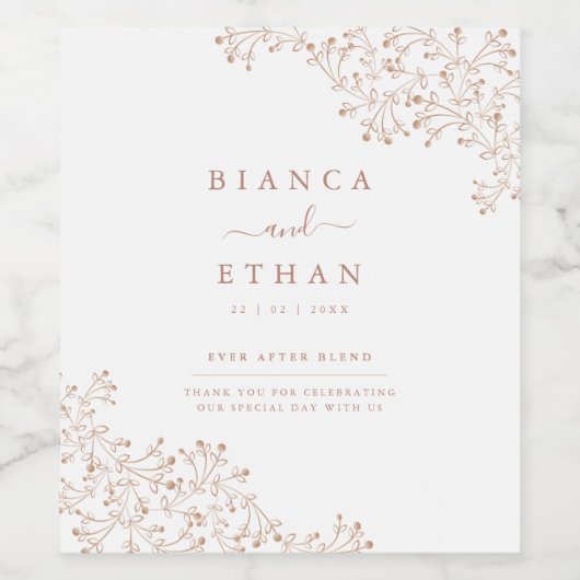 Elegant Bloemen Wit en Roos Gouden Bruiloft Wijn Etiket (Enkel label)