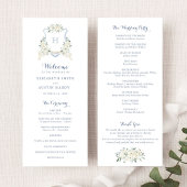 Elegant Bloemen Wit Groen Crest Blauw Bruiloft Programmakaart