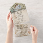 Elegant  Bloemen Wit Rose Paar Foto All In One Uitnodiging (Afscheurbaar)