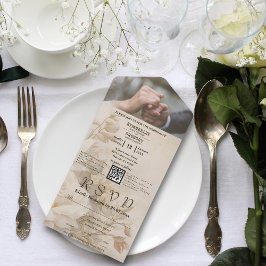 Elegant  Bloemen Wit Rose QR Code All In One Uitnodiging