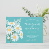 Elegant Bloemen Witte Daisies Blauwgroen Bruiloft Kaart (Staand voorkant)