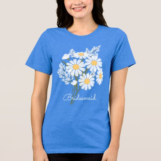 Elegant Bloemen Witte Daisies Bruidsmeisje Bruilof Tri-Blend Shirt (Voorkant)