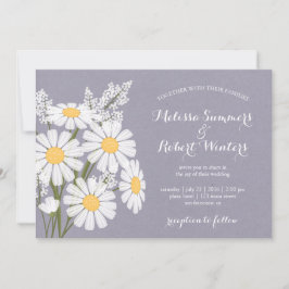 Elegant Bloemen Witte Daisies Lavendel Bruiloft Kaart