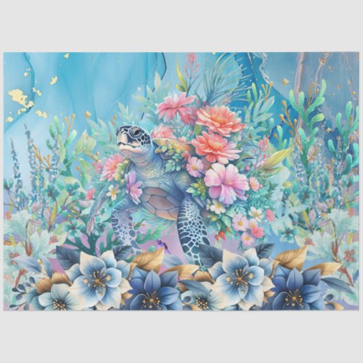 Elegant Bloemen Zee Schildpad Decoupage Tissuepapier (Voorkant)