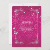 Elegant Bloemen Zilver en Fuchsia Quinceanera Kaart (Achterkant)