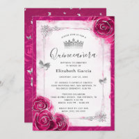 Elegant Bloemen Zilver en Fuchsia Quinceanera