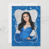 Elegant Bloemen Zilver Royal Blue Quinceanera Foto Kaart (Achterkant)
