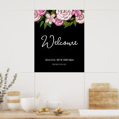 Elegant Bloemen Zwart 60e Verjaardag Welkom Poster (Keuken)