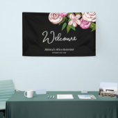 Elegant Bloemen Zwart 60e Verjaardag Welkom Spandoek (Beurs)