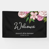 Elegant Bloemen Zwart 60e Verjaardag Welkom Spandoek (Horizontaal)