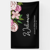 Elegant Bloemen Zwart 60e Verjaardag Welkom Spandoek (Verticaal)