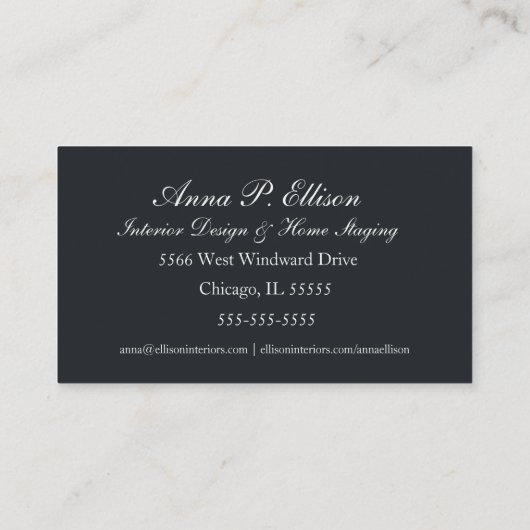 Elegant Bloemen Zwart Backgrpond Generieke Sjabloo Visitekaartje (Achterkant)