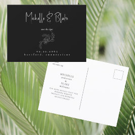 Elegant  Bloemen Zwart Bruiloft Save the Date Briefkaart