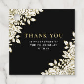 Elegant Bloemen Zwart Goud Minimale Formele Bruilo Bedankjes Labels (Voorkant)
