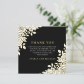 Elegant Bloemen Zwart Goud Wit Dank u kaart (Staand voorkant)