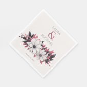Elegant Bloemen Zwart Magenta Trouwpapier Servet (Hoek)