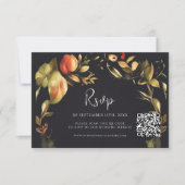 Elegant Bloemen Zwart QR Code Bruiloft RSVP Kaartje (Voorkant)