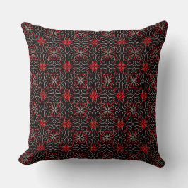 Elegant Bloemen Zwart Rood  Patroon Ontwerp Kussen