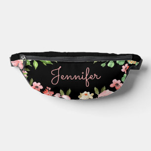 Elegant Bloemen Zwart Roze Gepersonaliseerd Heuptasje