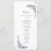 Elegant Bloemen Zwart & Wit Bruiloft Menu (Voorkant / Achterkant)