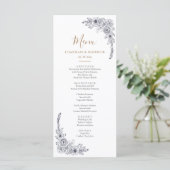Elegant Bloemen Zwart & Wit Bruiloft Menu (Staand voorkant)