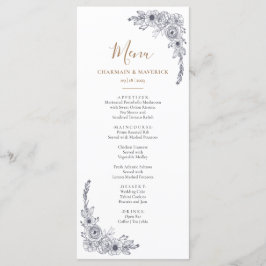 Elegant Bloemen Zwart & Wit Bruiloft Menu