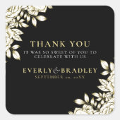 Elegant Bloemen Zwart Wit Goud Minimale Bruiloft Vierkante Sticker (Voorkant)