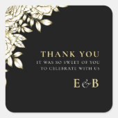 Elegant Bloemen Zwart Wit Goud Monogram Bruiloft Vierkante Sticker (Voorkant)