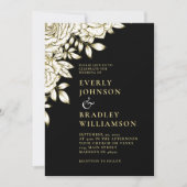 Elegant Bloemen Zwart Wit Goud Rozen Bruiloft Kaart (Voorkant)