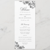 Elegant Bloemen Zwart Wit Huwelijksprogramma Programmakaart (Voorkant)