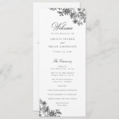 Elegant Bloemen  Zwart Wit Huwelijksprogramma Programmakaart (Voorkant / Achterkant)