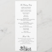 Elegant Bloemen  Zwart Wit Huwelijksprogramma Programmakaart (Achterkant)