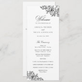 Elegant Bloemen  Zwart Wit Huwelijksprogramma Programmakaart (Voorkant / Achterkant)