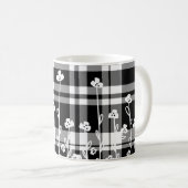 Elegant bloemen zwart wit plaid patroon koffiemok (Voorkant rechts)