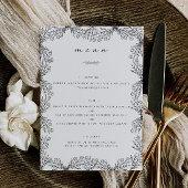 Elegant Bloemen Zwart & Wit Tafel Diner Menu