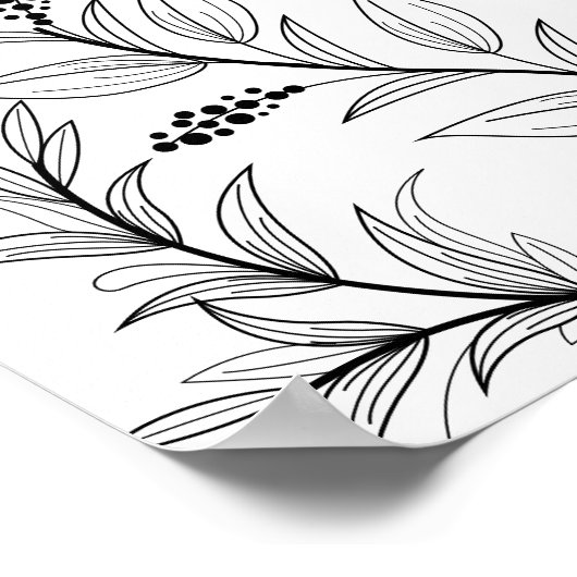 Elegant Bloemen Zwart-wit Welkom Bruiloft Poster (Hoek)