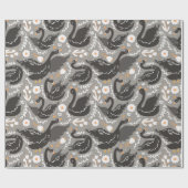 Elegant Bloemen Zwarte Zwaan Patroon Cadeaupapier (Vlak)