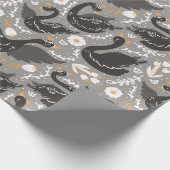 Elegant Bloemen Zwarte Zwaan Patroon Cadeaupapier (Hoek)
