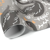 Elegant Bloemen Zwarte Zwaan Patroon Cadeaupapier (Rol Hoek)