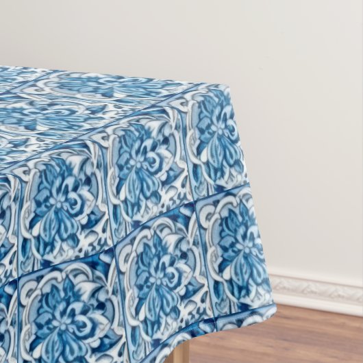 Elegant bloemenaqua Blauw geel monogram Tafelkleed (Voorbeeld)