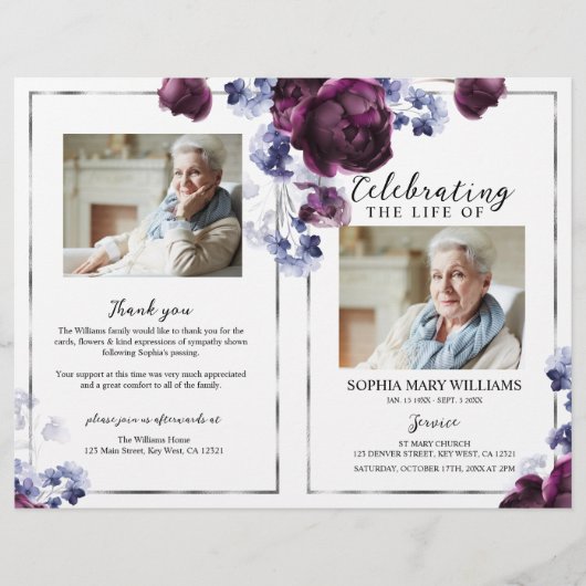 Elegant bloemenbegrafenisprogramma | Volgorde van  (Voorkant)